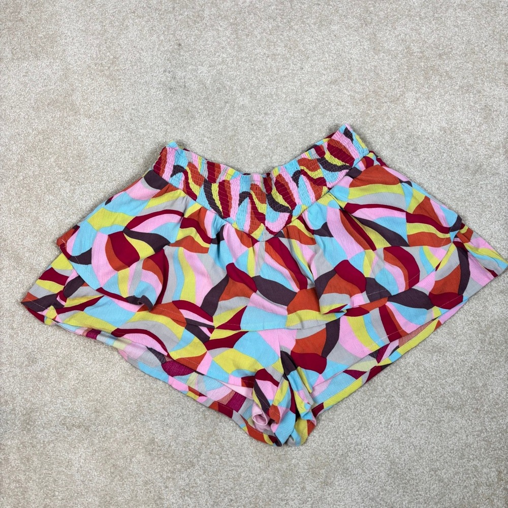 Torrid Womens Plus Size 2 Multicolor Abstract Smocked‎ Tiered Ruffle Shorts 2X